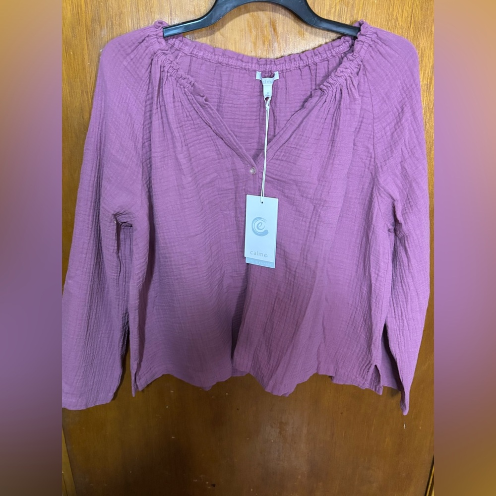 Calme woman’s medium blouse gauzy costal v neck BNWT retails $128 Beachy